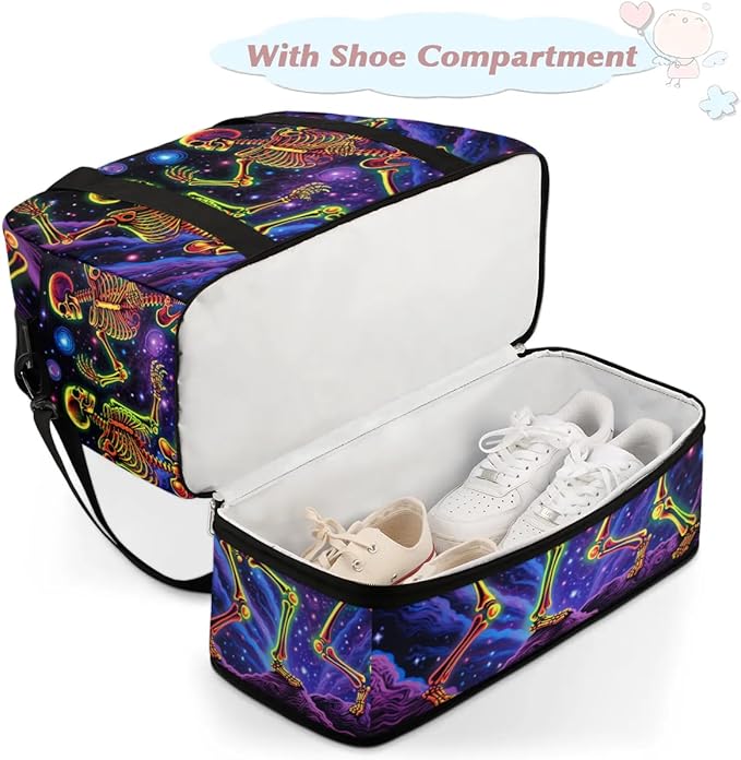 cfpolar Woman Travel Duffel Bag Cosmic Galaxy Skull Foldable Tote Carry On Luggage Sports Gym Bag With Shoe Compartment Overnight Weekend Yoga Workout Bag Training Handbag