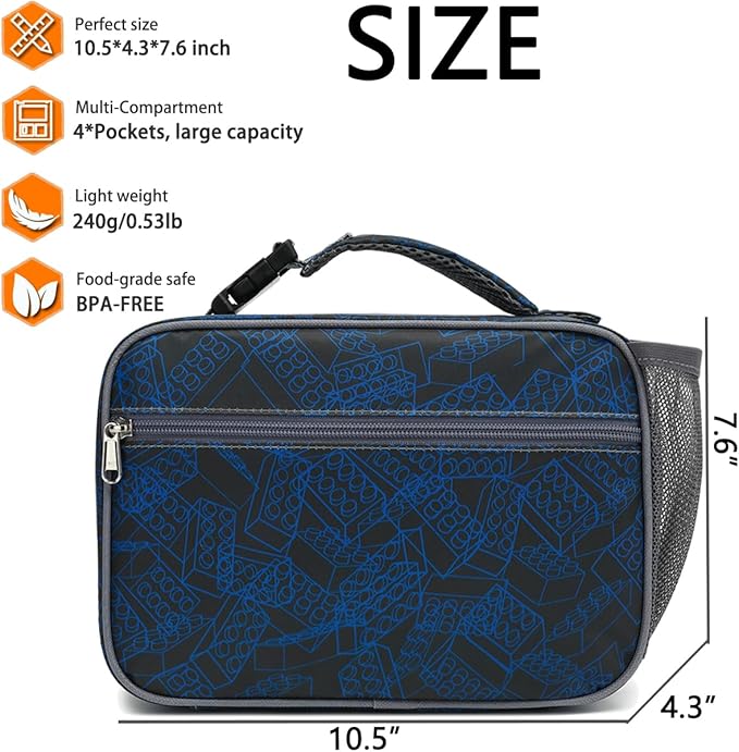 Insulated Lunch Box for School, Thermal Reusable Durable Freezable Lunch Bags for Kids Boys Girls Men Women - Small Soft Cooler Portable Lunch Tote Kit for Work Picnic Travel,Brick