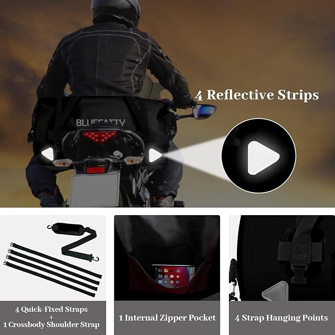 Waterproof Motorcycle Duffel Bag Roll Top Dry Duffel Bag with Quick-fixed Straps for Rafting, Boating, Kayaking, Travel, 50L(Black)