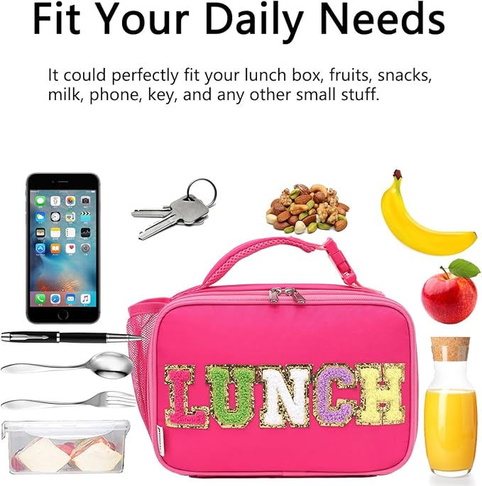 Insulated Lunch Box for School, Thermal Reusable Durable Freezable Lunch Bags for Kids Boys Girls Men Women - Small Soft Cooler Portable Lunch Tote Kit for Work Picnic Travel,Rose Red Alphabet