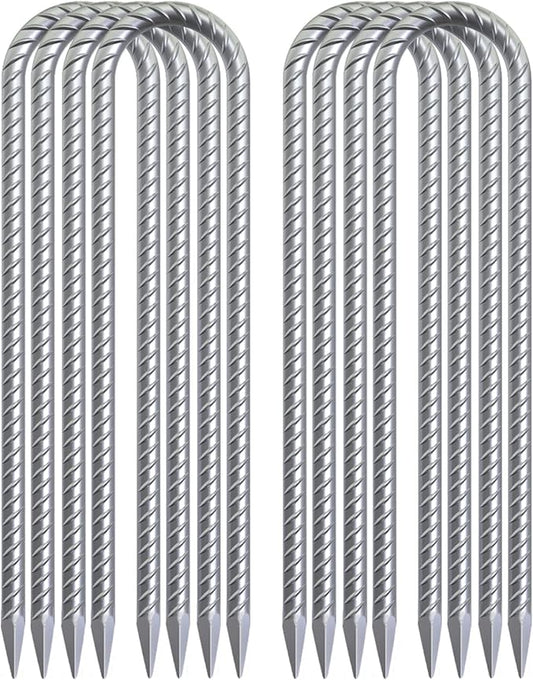 Trampoline Wind Stakes 16 Inch, 3/8" Diameter Heavy Duty U Shaped Rebar Tent Fence Stakes for Ground, Galvanized Trampoline Tie Down Anchor Kit 8 Pack