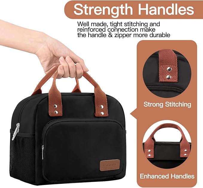 Lunch Bag Women,Insulated Lunch Box Lunch Bag for Women Men Work Adult Cute Small Lunch Tote Bag, Large Capacity Reusable Cooler Containers for Travel Picnic Office or Beach (Black)