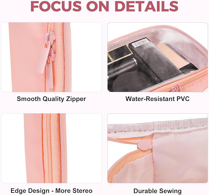 Moyad TSA Approved Clear Toiletry Bag, 1 Pack Quart Size 3-1-1 Liquids Pouch for Travel, Transparent Makeup & Cosmetic Organizer for Women Men, Peach Pink