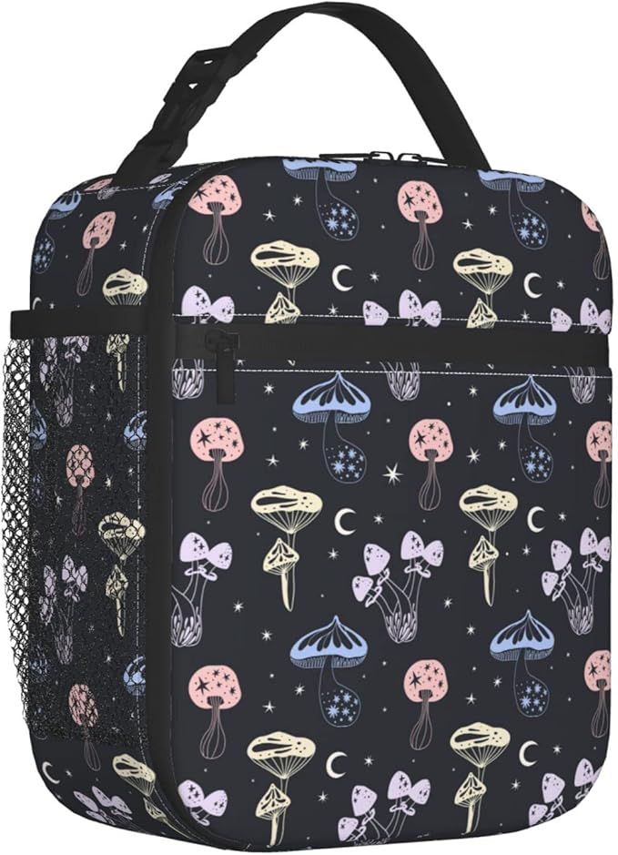 Space Mushrooms Lunch Box Reusable Insulated Lunch Bag Thermal Cooler Tote For Boys Girls Teen School Men Women Picnic Travel Hiking