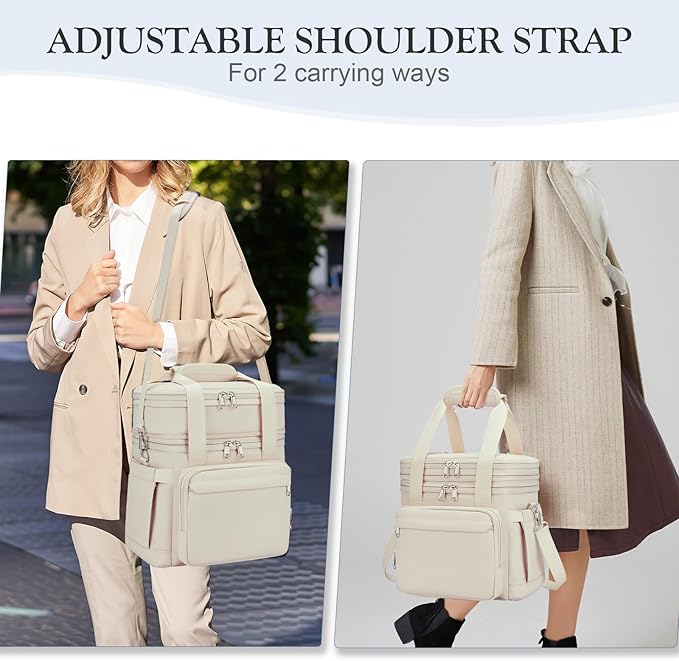 Insulated Lunch Box for Women - Reusable Modern Double Deck Lunch Bag Adults Expandable Heavy Duty Lunch Cooler Tote for Work Office Picnic,Beige