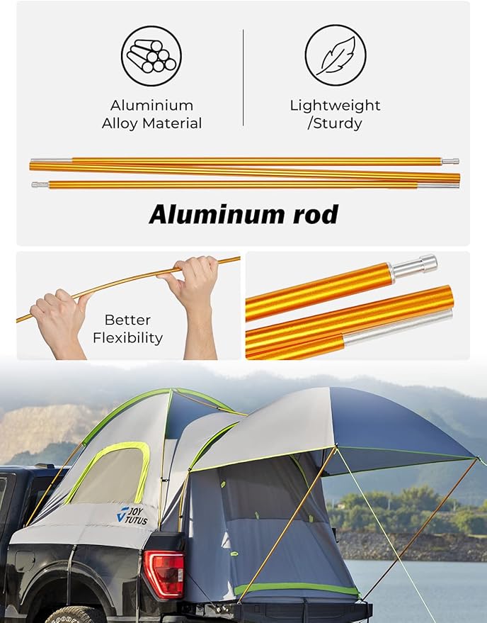 JOYTUTUS Truck Tent 6.5ft with Removable Awning, Portable Truck Bed Tent Aluminum Pole, Pickup Tent with Waterproof PU2000mm for 2 Person, Green