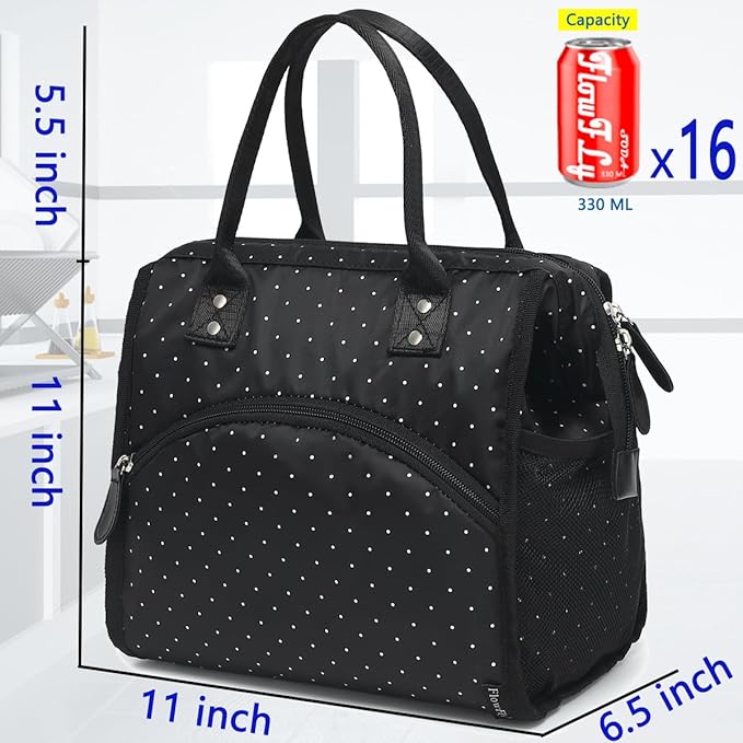 FlowFly Insulated Lunch Bag for Women, Men, Large and Reusable, Handle, Work and Travel Tote and Meal Prep Organizer, Dot