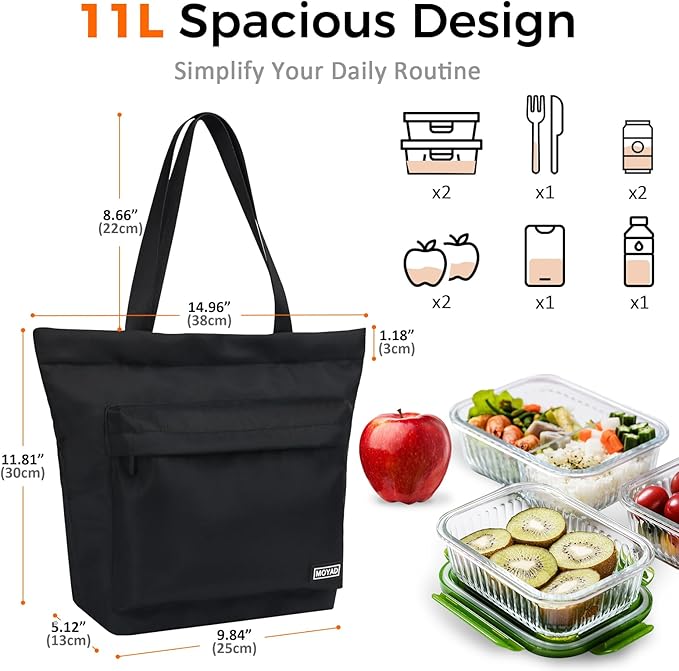 Moyad Insulated Lunch Bag for Women Men, Reusable Thermal Food Carrier Bag, Camping/Travel/Outdoor Cooler Handbag, Black