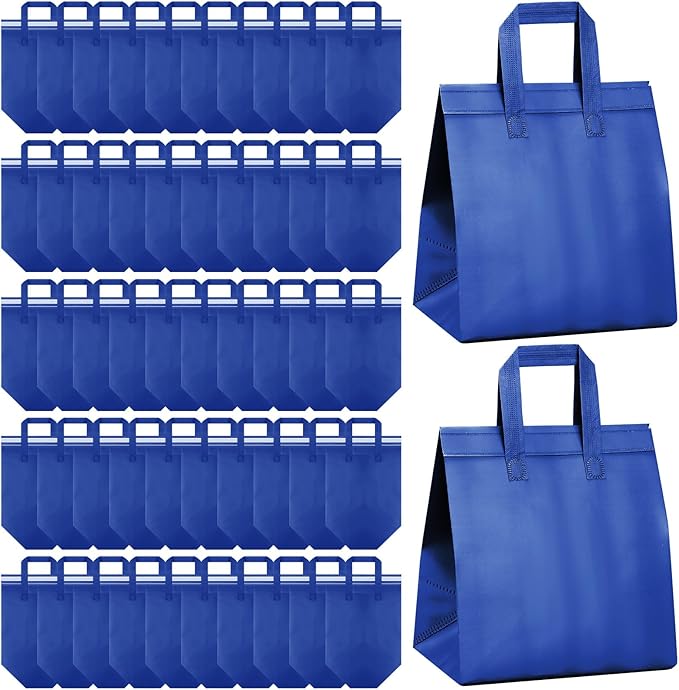 Hushee 200 Pcs Insulated Take out Bags Bulk Thermal Insulation Take Away Bags Disposable Cooler Bags 10.24x11.02x6.69 Inch for Grocery Lunch Hot Cold Frozen Food Delivery Shipping(Blue)