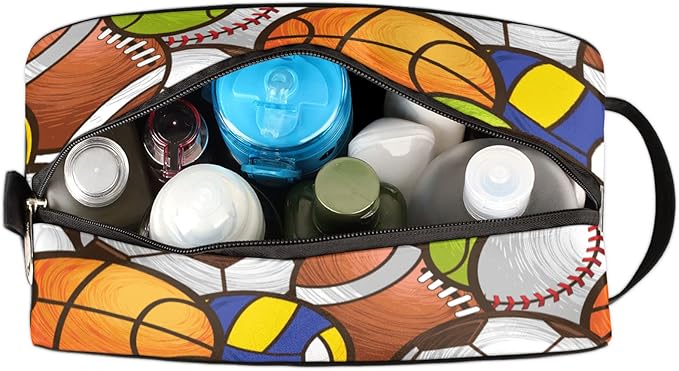Sport Baseball Portable Travel Toiletry Bag, Volleyball Soccer Ball Dopp Kit Cosmetic Organizer Makeup Bag Shower Shaving Bag for Men Women