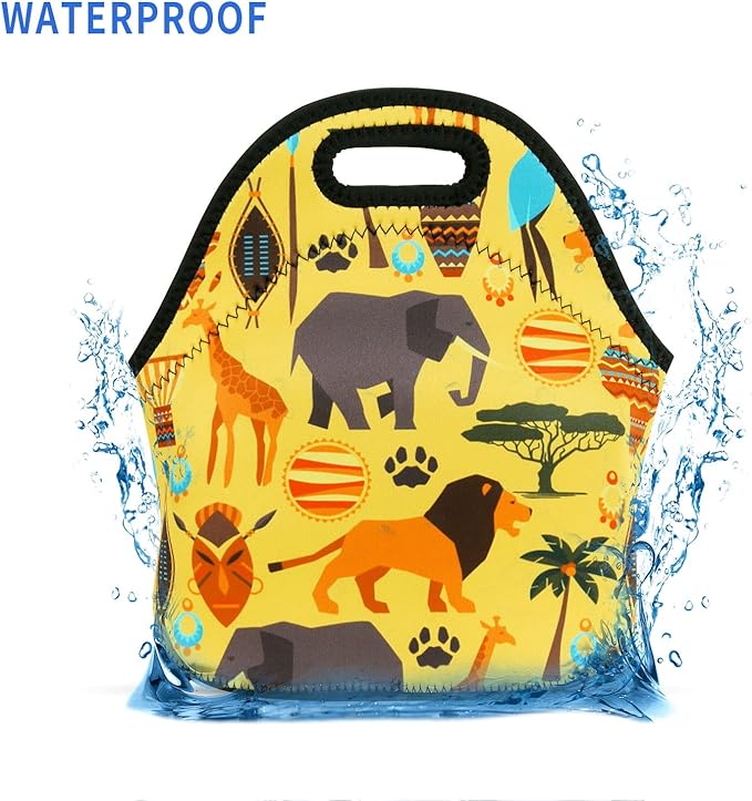 Violet Mist Women's Cute Neoprene Lunch Bag, Animal Patterned, Reusable, Insulated, 11.42"L x 10.43"H x 5.51"W, Eco-Friendly, Lightweight, Keeps Food Warm or Cold for 2-42 Hours