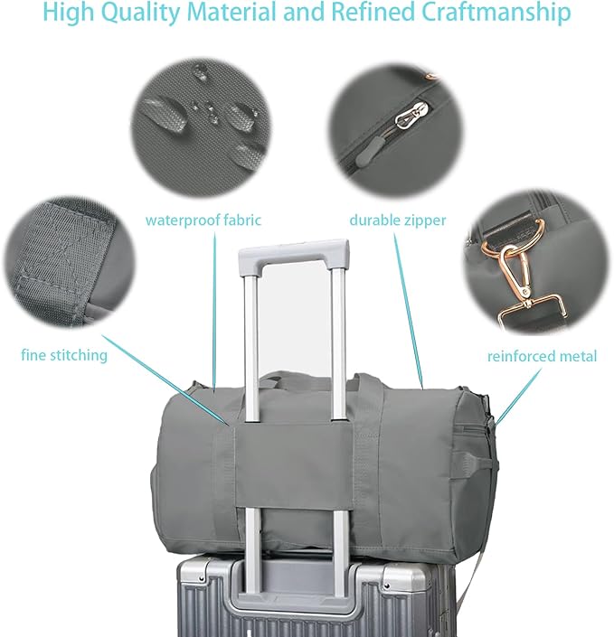 Gym Bag for Men Women with Separation for Wet and Dry, Shoe Storage, Waterproof Travel Duffle Bag for Gym, Swimming, Yoga, Sports (Grey)