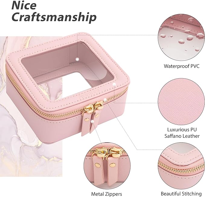 Aveniee Clear Makeup Bag Small, Mini Cosmetic Bags Travel Toiletry Bag, TSA Approved Clear Makeup Case Pouch with Zipper, Car Organizer Essentials for Women Men(Pink)