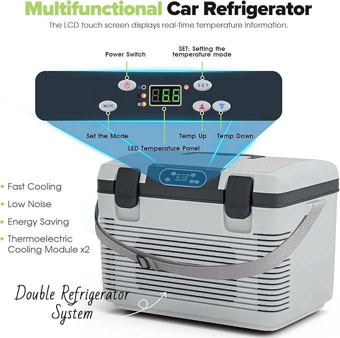 12V Car Refrigerator Portable Electric Cooler/Warmer with 12 Volt DC &110V AC, Thermoelectric Fridge Plug in Cooler for Car, Vehicle, Travel, Camping, Outdoor (20L)