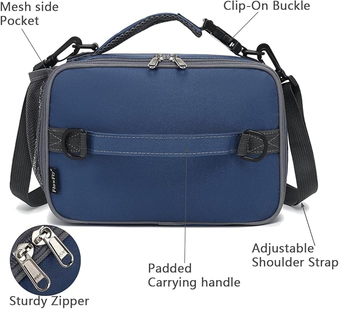 FlowFly Kids Lunch Bag, Durable Insulated School Lunch Box with Shoulder Strap and Bottle Holder, Water-resistant Thermal Small Lunch Cooler Tote for Teen Boys & Girls,Cyan