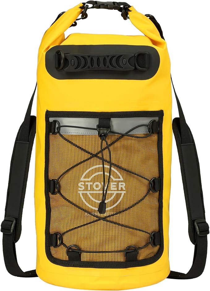 STOVER 5/10/25/30/40/55L Waterproof Dry Backpack- Medium Floating Dry Bag for Kayaking, Travel, Tubing, Hiking, Fishing, Camping, Motorcycles & Beach, Heavy-Duty Roll Top Men/Women (Yellow)