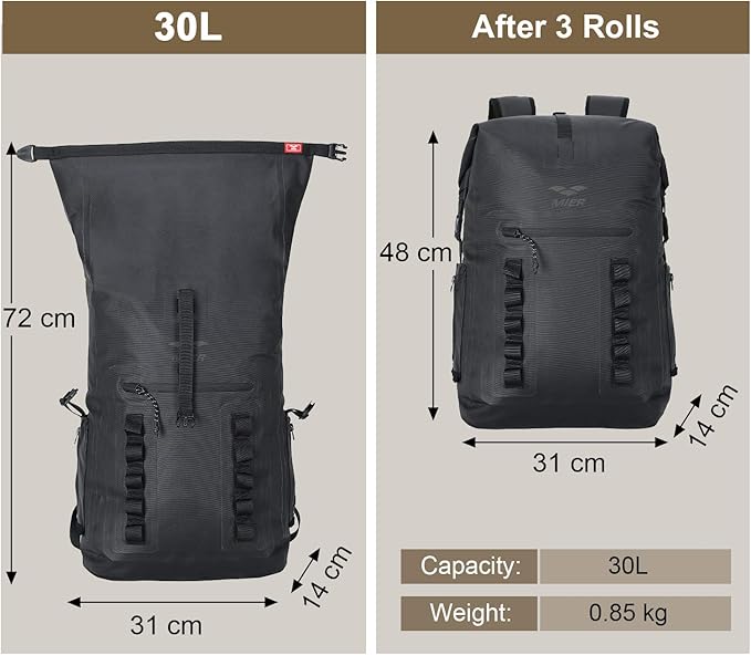 MIER Dry Bag Waterproof Backpack 30L Dry Sack Heavy Duty Roll-Top Closure for Kayaking, Beach, Boating, Swimming, Surfing