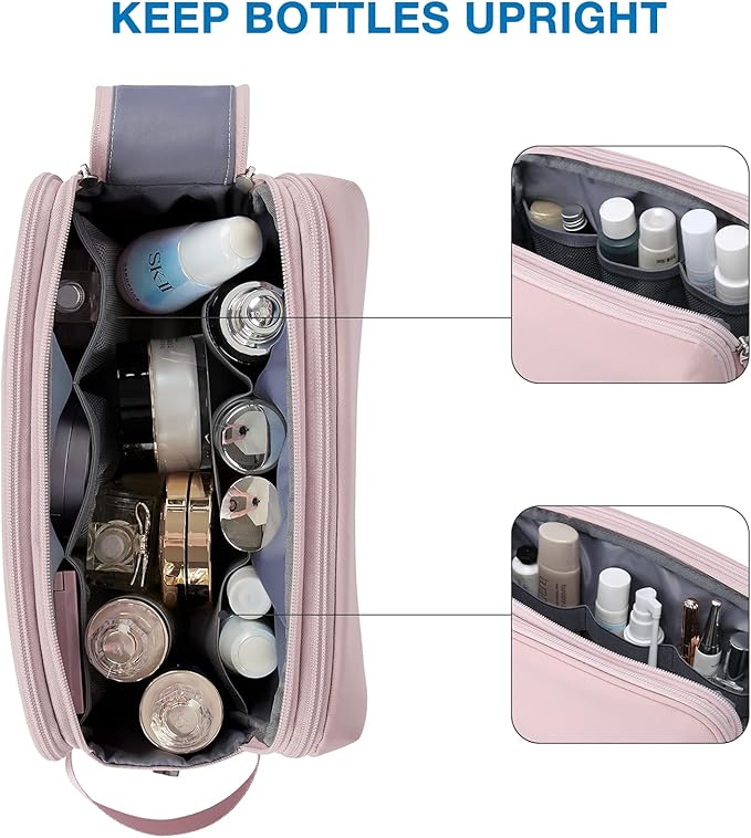 BAGSMART Toiletry Bag for Men, Travel Toiletry Organizer Dopp Kit Water-resistant Shaving Bag for Toiletries Accessories, Door Room Essentials,Pink-large