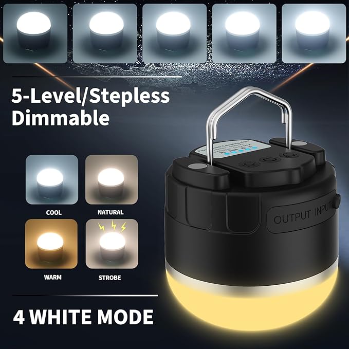 LED Camping Lantern Rechargeable, 1000LM Portable Camping Tent Light with 4 Light Modes & Magnetic Base, 4000mAh Emergency Hanging Light for Hurricane, Power Outage, Home, Camping, Hiking