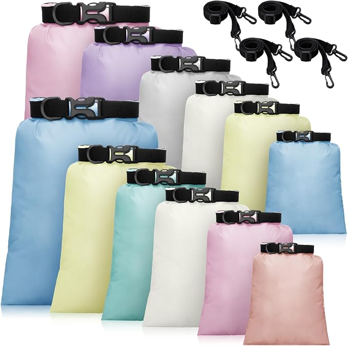 Shappy 12 Pcs Waterproof Dry Bag Set 6 Sizes Lightweight Sacks and Long Adjustable Shoulder Strap Outdoor Water Proof Keep Gear Dry Bag Stuff Sacks for Backpacking, Boating, Hiking, Camping (Macaron)