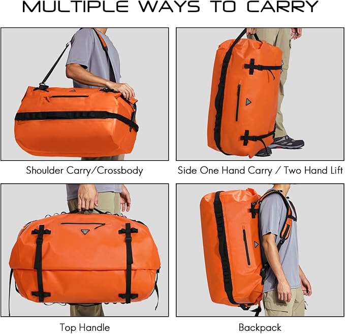 Haimont Large Waterproof Duffel Backpack Roll-Top Heavy Duty Dry Duffle Bag for Boating, Travel, Motorcycle, Kayaking, Camping, 60L