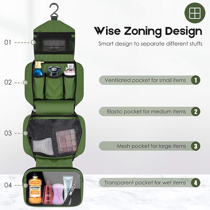 dopobo Travel Toiletry Bag for Women, Dopp Kit for Men, Waterproof Makeup Bag Shaving Bag with Hanging Hook, Portable Toiletry Organizer for Traveling and Camping
