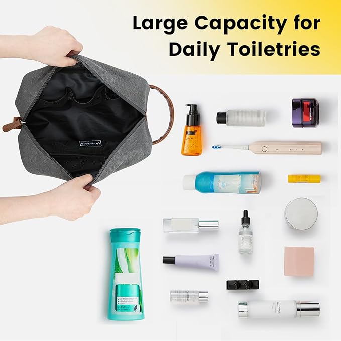 Vorspack Toiletry Bag Hanging Dopp Kit for Men Water Resistant Canvas Shaving Bag with Large Capacity for Travel - Light Grey