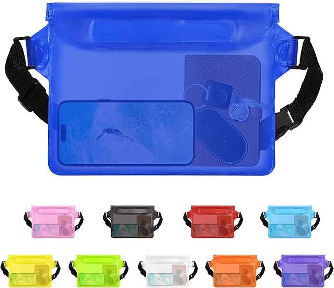 2-Pack Waterproof Pouch with Adjustable Waist Strap, Waterproof Dry Bag, Keeps Cell Phones and Valuables Safe and Dry, Perfect for Kayaking, Beach, Camping and Swimming (Black)