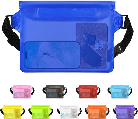 2-Pack Waterproof Pouch with Adjustable Waist Strap, Waterproof Dry Bag, Keeps Cell Phones and Valuables Safe and Dry, Perfect for Kayaking, Beach, Camping and Swimming (Black)