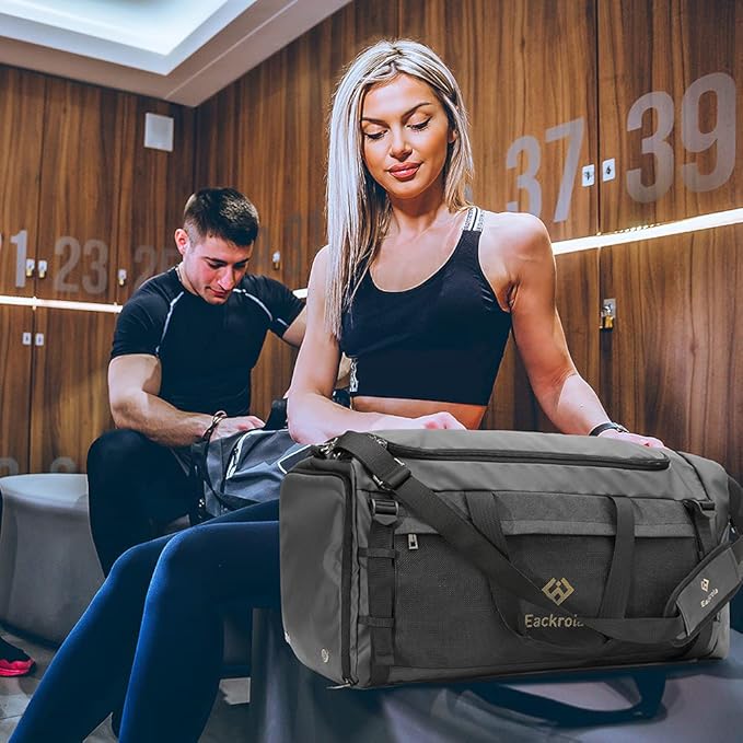 Eackrola Large Sports Gym Bag, Travel Duffel bag with Wet Pocket & Shoes Compartment for men women, 65L, Lightweight