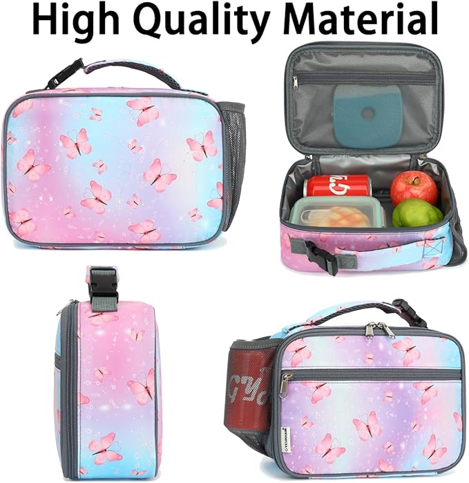 Insulated Lunch Box for School, Thermal Reusable Durable Freezable Lunch Bags for Kids Boys Girls Men Women - Small Soft Cooler Portable Lunch Tote Kit for Work Picnic Travel,Butterfly