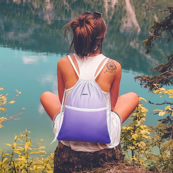 WANDF Drawstring Backpack String Bag Sackpack Cinch Water Resistant Nylon for Sport Yoga Gym Shopping (Purple Gradient)