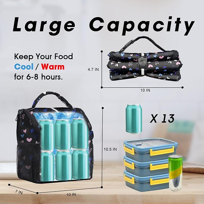VLM Lunch Box for Women, Insulated Lunch Bag Women with Adjustable Shoulder Strap, Cute Lunch Tote Bag for Work,Picnic,Camping