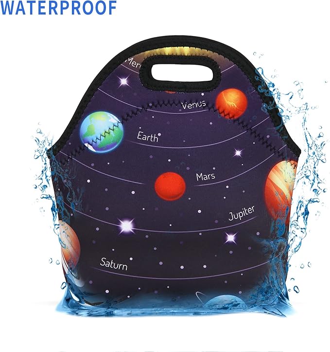 Violet Mist Neoprene Space Lunch Bag Insulated Waterproof Lunch Bag Tote Cartoon Reusable Lunch Box Containers Food Carrying Lunch Handbag for Women men Work Gifts Thanksgiving Christmas Gift