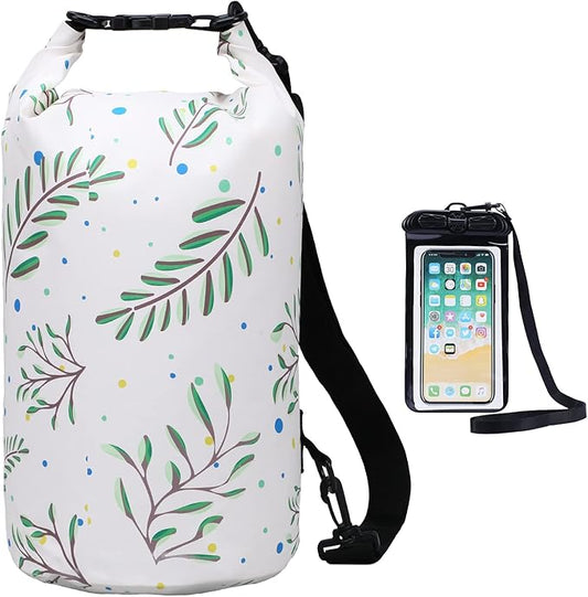 Haimont Waterproof Dry Bag Floating Dry Sack Roll Top Drybag Backpack for Kayaking, Rafting, Boating, Fishing with IPX8 Waterproof Phone Case, Palm Leaves, 20L