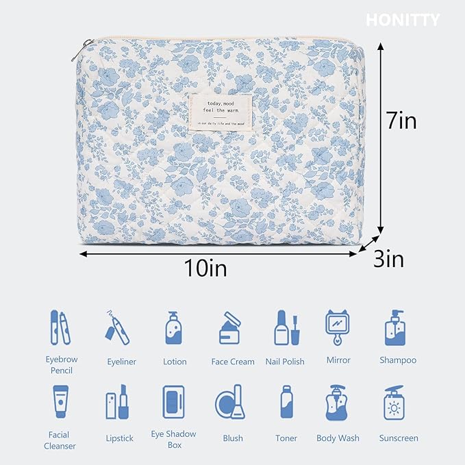 Makeup Pouch,Quilted Cosmetic Bags,Large Floral Make Up Organizer for Women