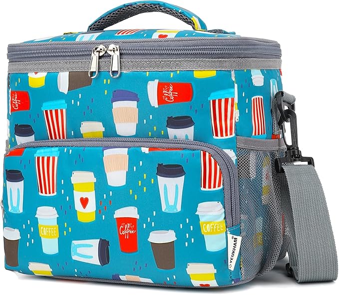 Insulated Lunch Bag for Adult/Women/Men, Reusable Large Lunch Box Cooler Soft Leakproof Tote, Thermal Meal Prep Lunch Pail with Adjustable Shoulder Strap for School/Travel/Office, Cup