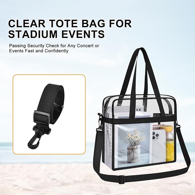 USPECLARE Clear Tote Stadium Approved, Security Travel & Gym Clear Bag for Work Sports Games Concerts