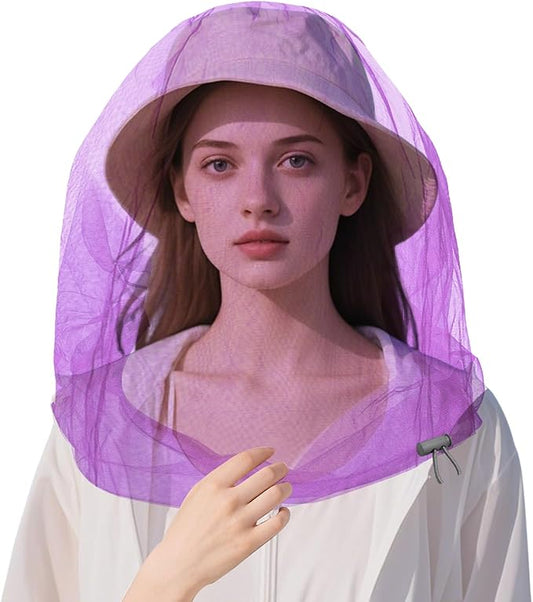 Oversized Mosquito Net 42 x 25 Inches Ultra Large Mosquito Head Net Face Neck Fly Mesh Netting Fits All Hats for Outdoor Camping Hiking Fishing Gardening Safari(Purple)