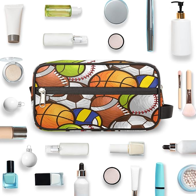 Sport Baseball Portable Travel Toiletry Bag, Volleyball Soccer Ball Dopp Kit Cosmetic Organizer Makeup Bag Shower Shaving Bag for Men Women