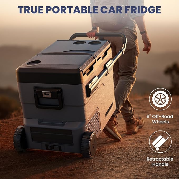 12 Volt Car Refrigerator Dual Zone Electric Cooler, 50 Quart Portable Freezer Fridge with APP Control, Compatible with Detachable Battery (Not Included), for Overlanding, Camping, RV, Truck