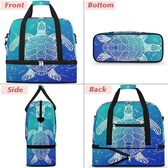 cfpolar Woman Travel Duffel Bag Ocean Turtle Foldable Tote Carry On Luggage Sports Gym Bag With Shoe Compartment Overnight Weekend Yoga Workout Bag Training Handbag