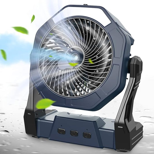 Ausic Portable Misting Fans for Outside, Outdoor Cooling Fan for Patios, 8 Inch Battery Operated Rechargeable Fans, Water Spray Fan with Light & Hook for Beach Camping Essential
