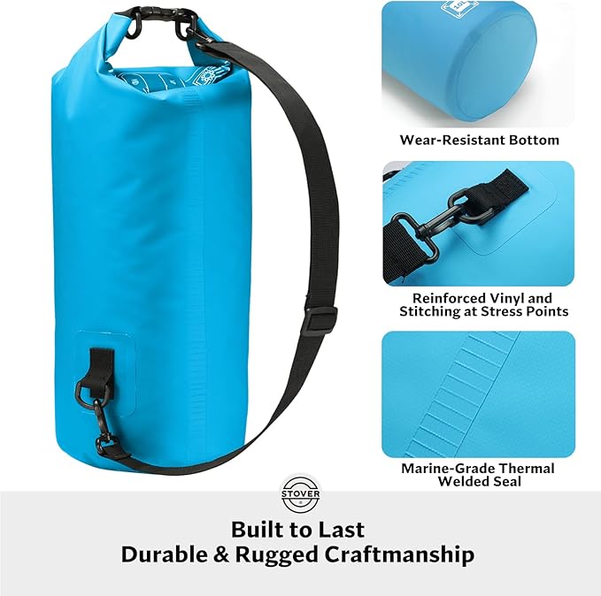 STOVER 5/10/25/30/40/55L Waterproof Dry Bag, Small Lightweight Roll Top Dry Bag Backpack w/Waterproof Phone Case, Kayaking, Travel, Hiking, Fishing, Tubing, Camping, the Beach, Men/Women (Blue)