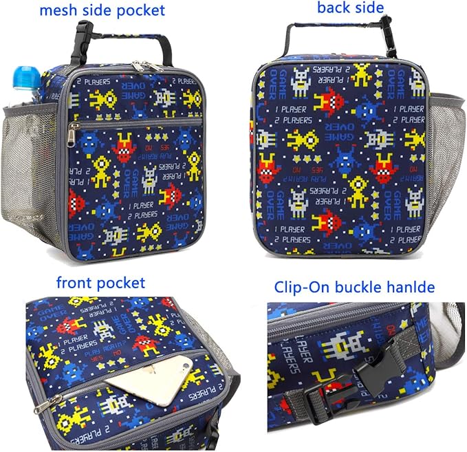 FlowFly Kids Lunch box Insulated Soft Bag Mini Cooler Back to School Thermal Meal Tote Kit for Girls, Boys, Robot