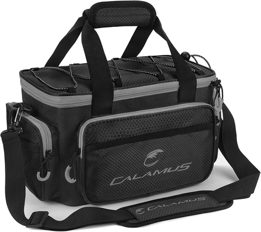 Calamus Fishing Tackle Bags - Saltwater & Freshwater Fishing Bags - Rip-Stop PE - Padded Shoulder Strap - Pliers Storage - Black