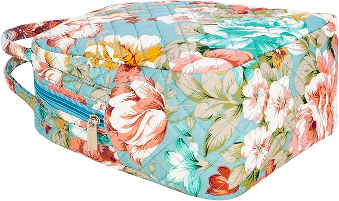 Machine Washable Women Quilted Fabric Insulated Reusable Cooler Lunch Bag Tote Adult Thermal Lunch Box Storage Bag for Ｗork (Floral)