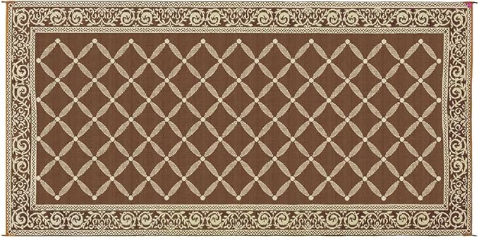 Stylish Camping 119187 9-feet by 18-feet Reversible Mat, Plastic Straw Rug, Large Floor Mat for Outdoors, RV, Patio, Backyard, Picnic, Beach, Camping (Brown/Beige)