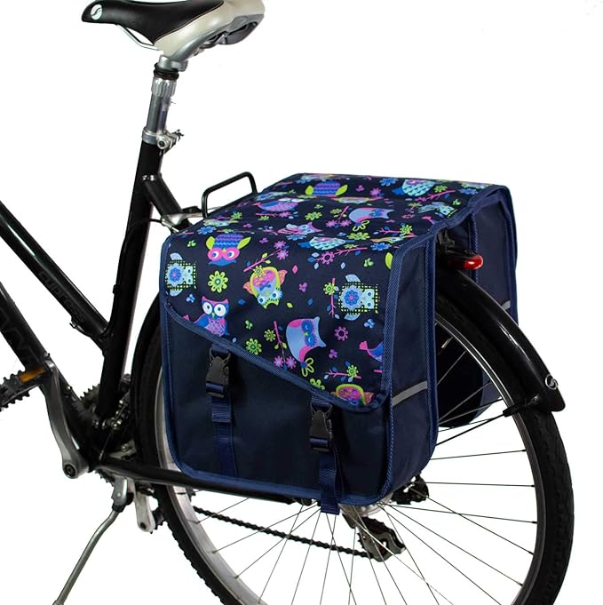 BikyBag Classic CS - Bike Double Bag, Fashion & Colorful Bicycle Panniers (Owls)