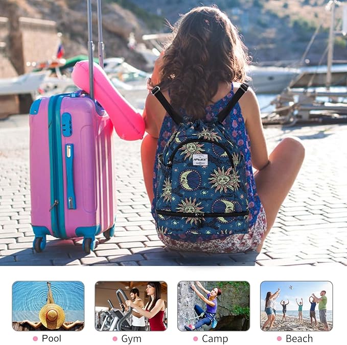 Dry Wet Drawstring Backpack with Shoe Compartment for Women Adjustable Gym Bag